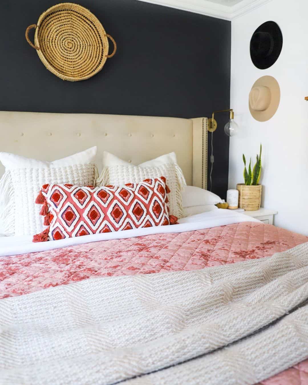 Dynamic Grown up Pink Bedroom With Black Accent Wall - Soul & Lane