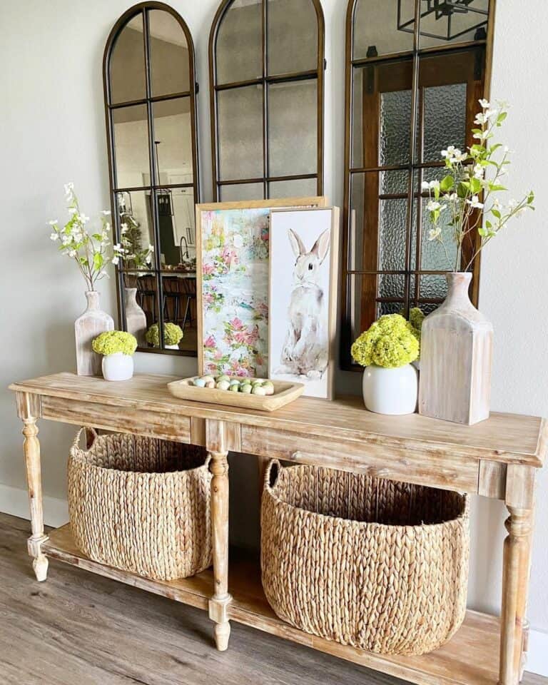 Easter Accents on Wooden Console Table