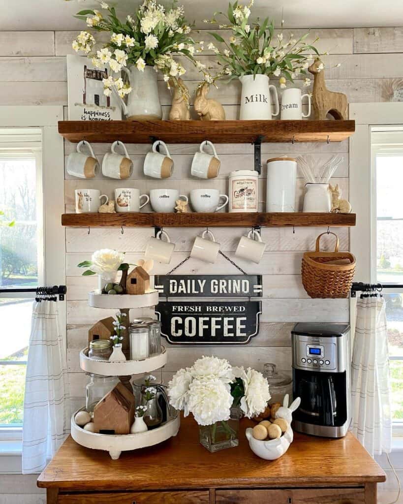 Easter Coffee Bar With White and Tan Décor