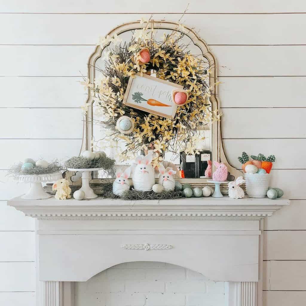 Easter Décor Placed on a White Mantel