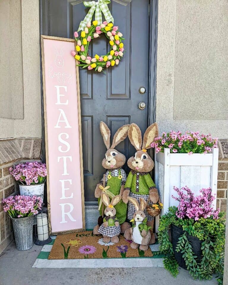Easter Porch Décor With Rabbit Family