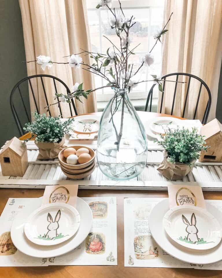 Easter Table With White Floral Centerpiece