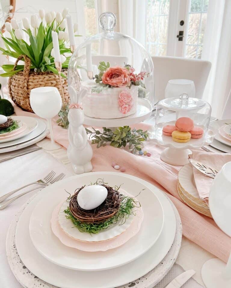 Easter Tablescape With White Easter Eggs
