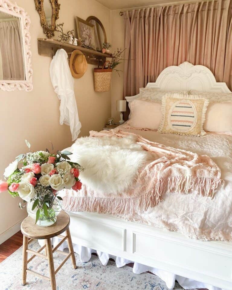 Elegant Bedroom With Pale Pink Curtains