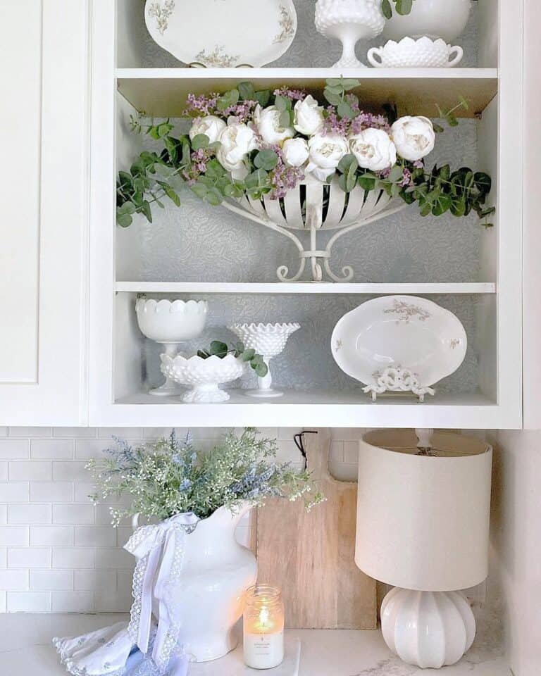 Elegant Display of Tableware on Kitchen Shelves