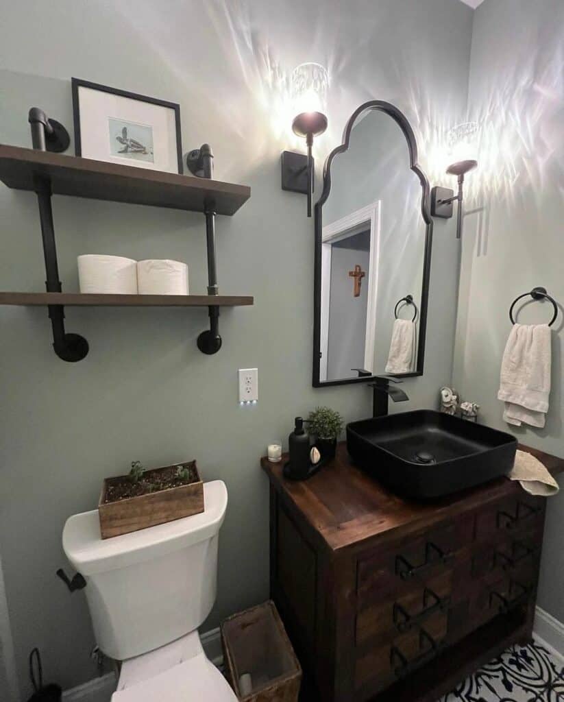 Elegant Farmhouse Bathroom With Dark Wood Décor - Soul & Lane