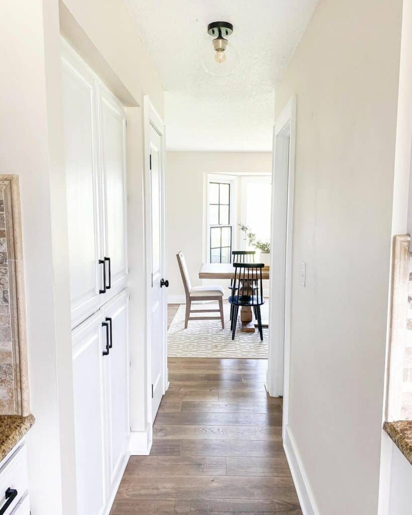 Elegant Hallway With Built-in White Cabinet
