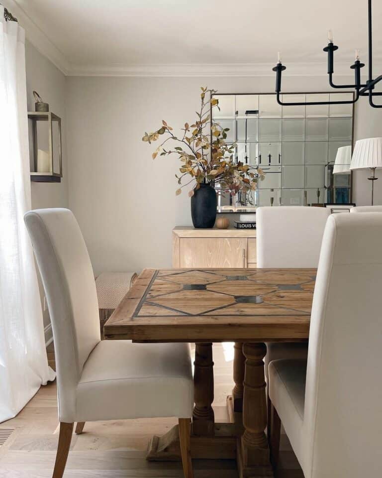 Embellished Dining Table Top and Beige Chairs