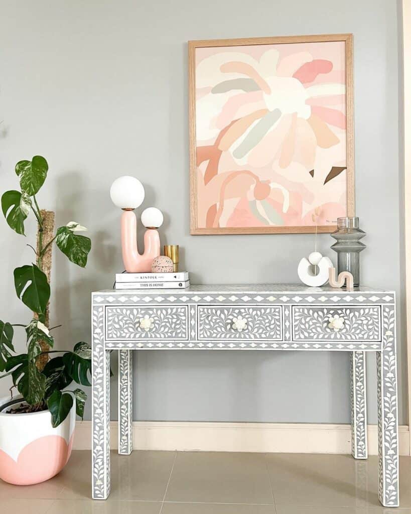 Entry Table Décor With Pastel Accents