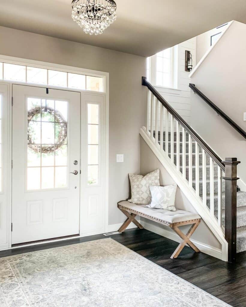 Entryway Bench With Beige Tufted Seat