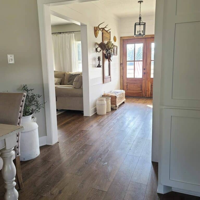 Entryway Hallway With Wood Farmhouse Bench