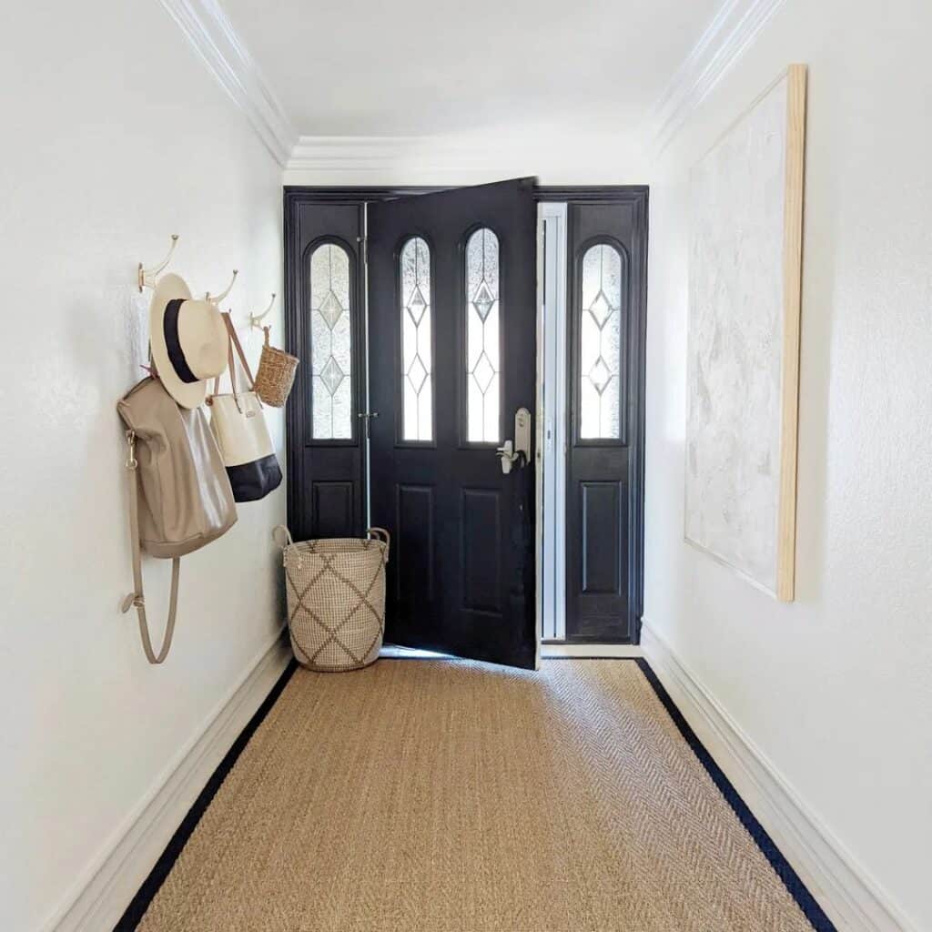 Entryway Ideas With Jute Runner and Bag Rack