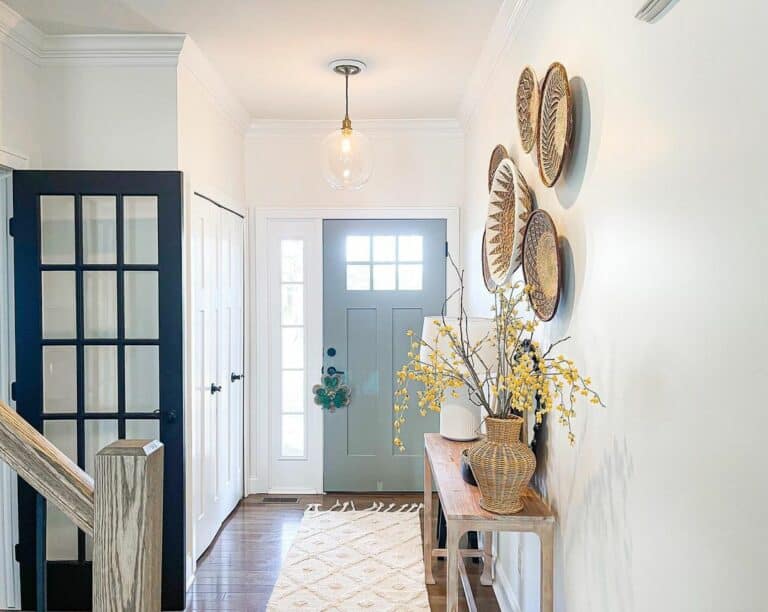 Entryway With Glass Pendant Light Fixture
