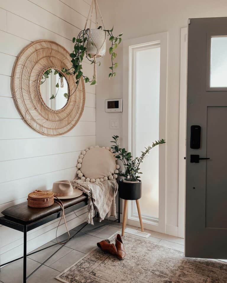 Entryway With Round Mirror