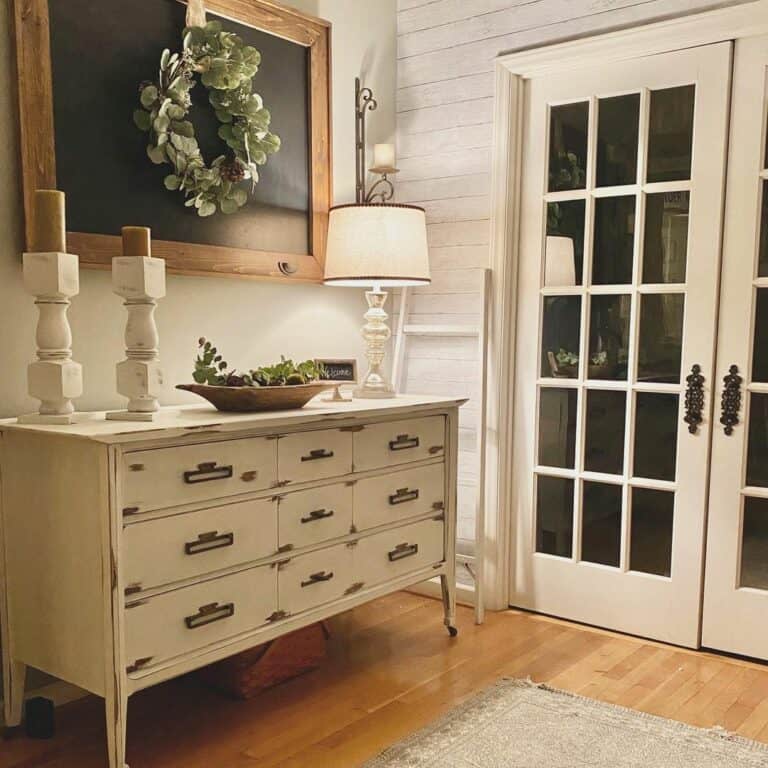 Entryway With White French Doors