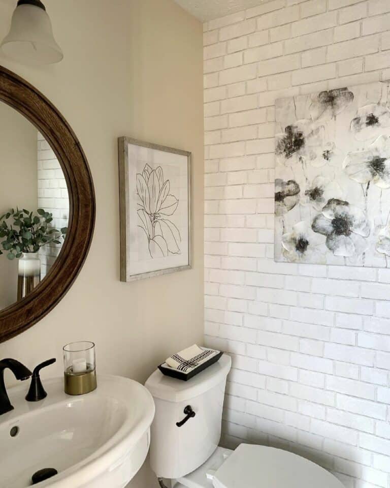 Exposed White Brick Small Bathroom Ideas