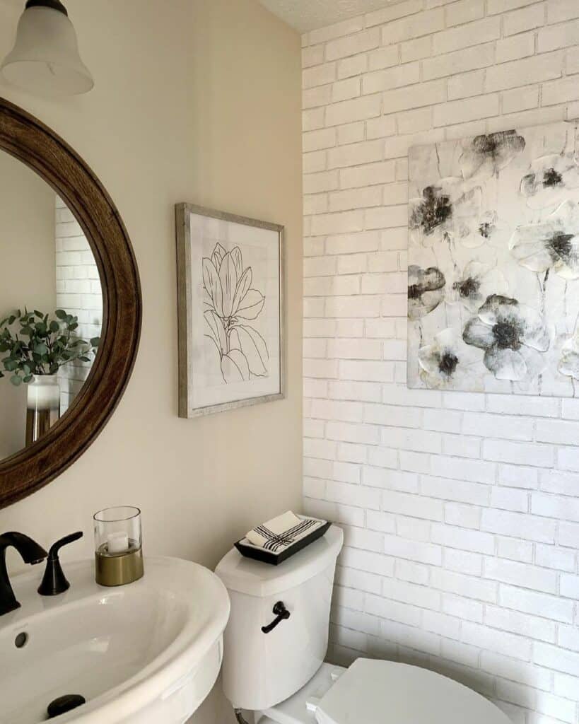 Exposed White Brick Small Bathroom Ideas