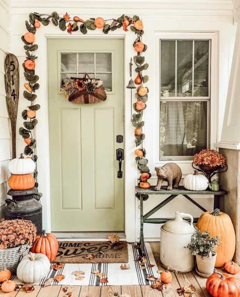 Fall Decor on a Beige Door