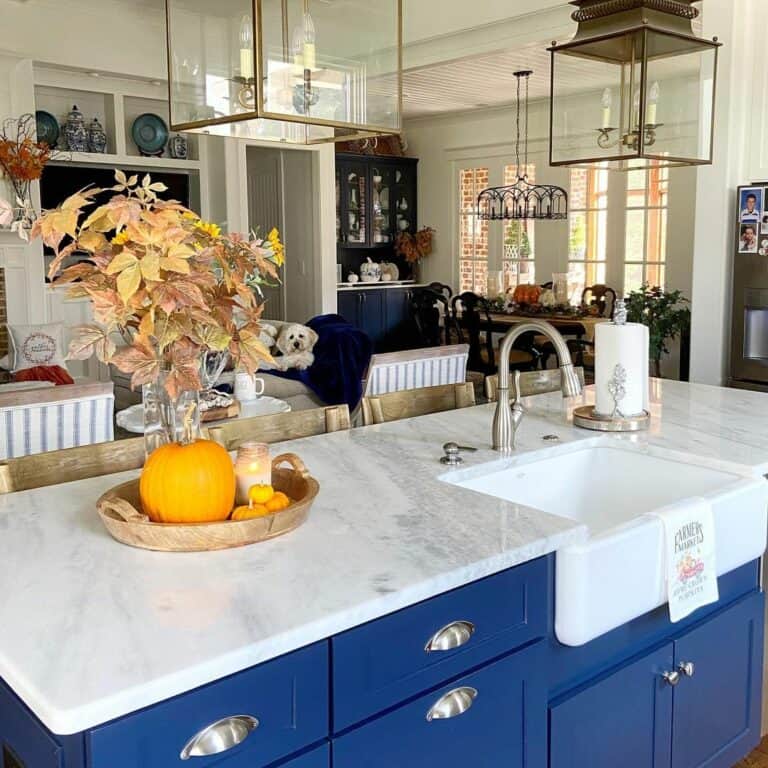 Fall-inspired Kitchen With Navy-blue Island
