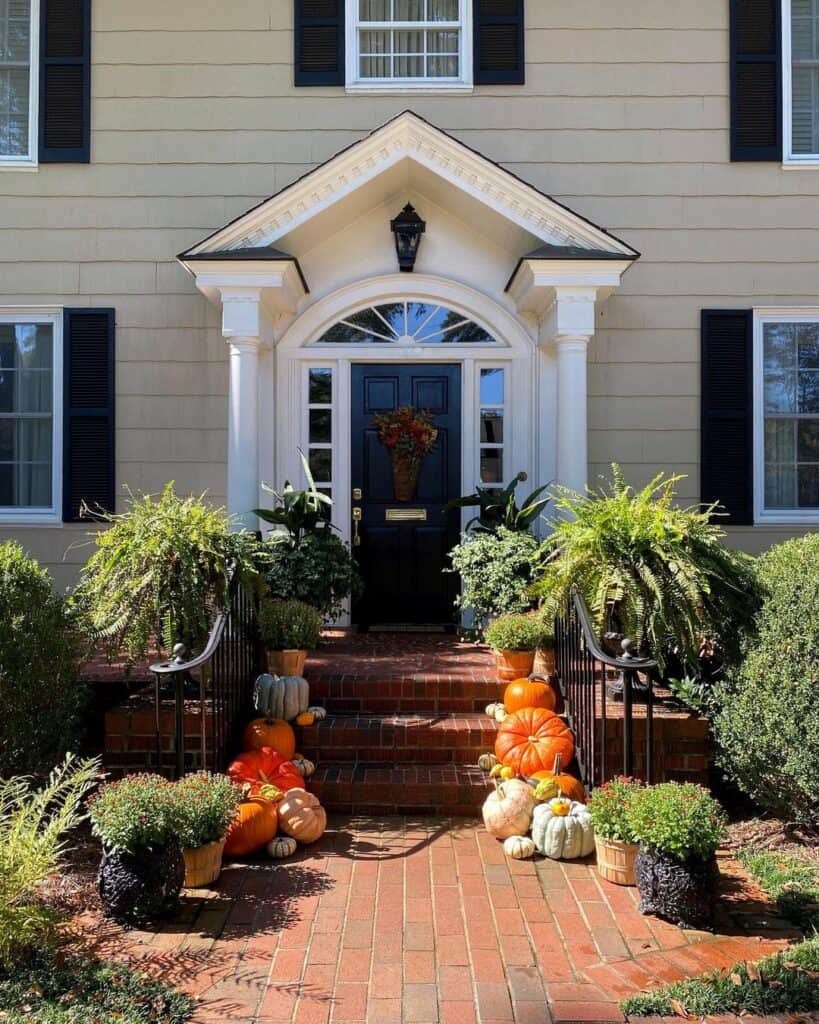 Fall-inspired Porch With Black Transom Door
