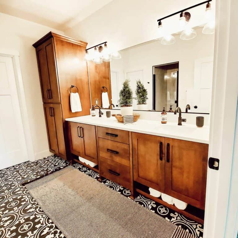 Farmhouse Bathroom With Black and White Tile