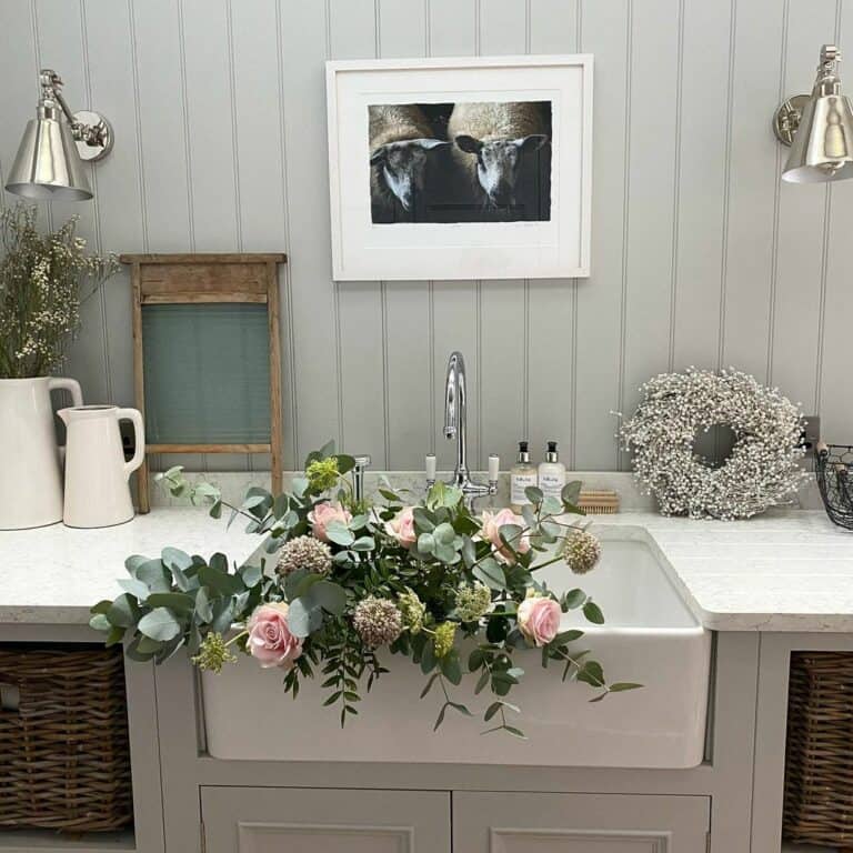Farmhouse Bathroom With Floral Accents
