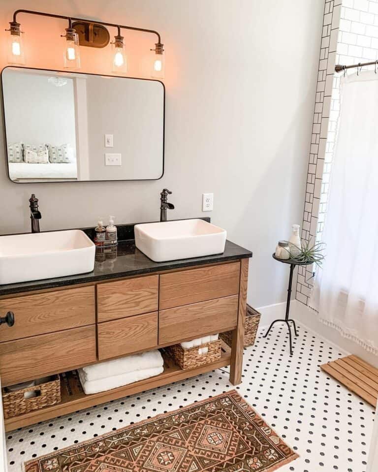 Farmhouse Bathroom With Luxurious Modern Pieces