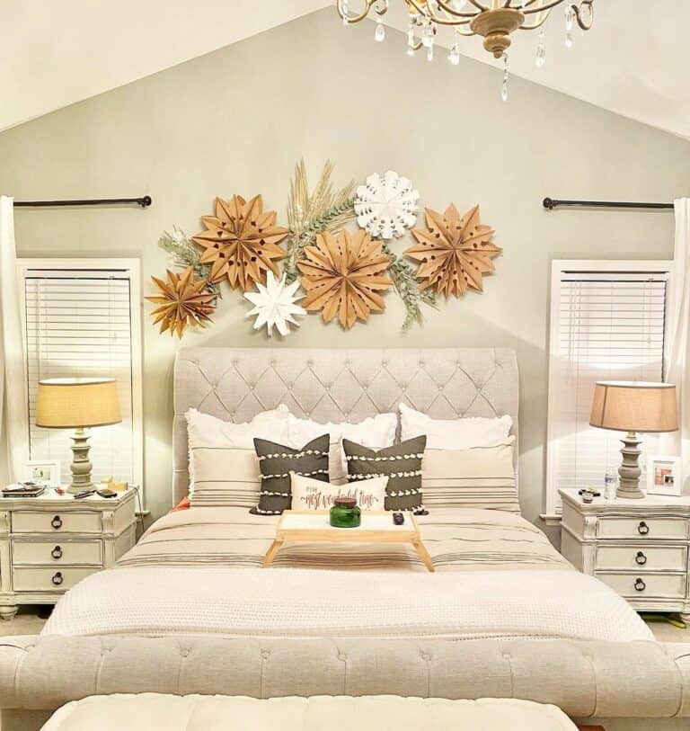 Farmhouse Bedroom With Delicate Floral Wall Décor