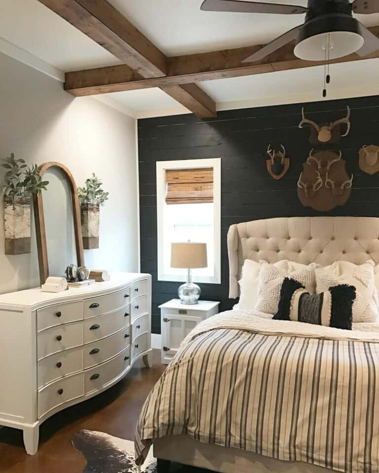 Farmhouse Bedroom With Exposed Beams