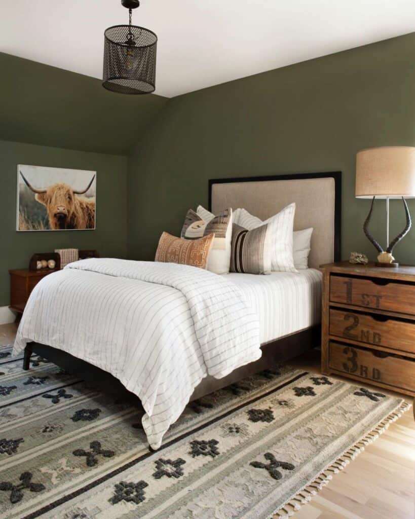 Farmhouse Bedroom With Sage Green Wall