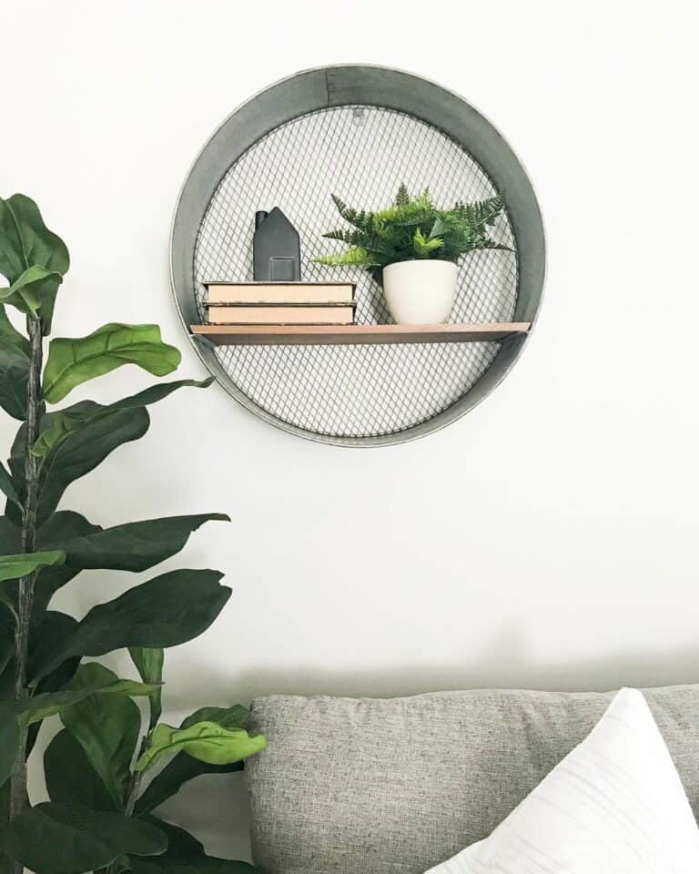 Farmhouse Circle Shelf on Living Room Wall