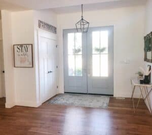 Farmhouse Foyers With Light Blue Double Doors