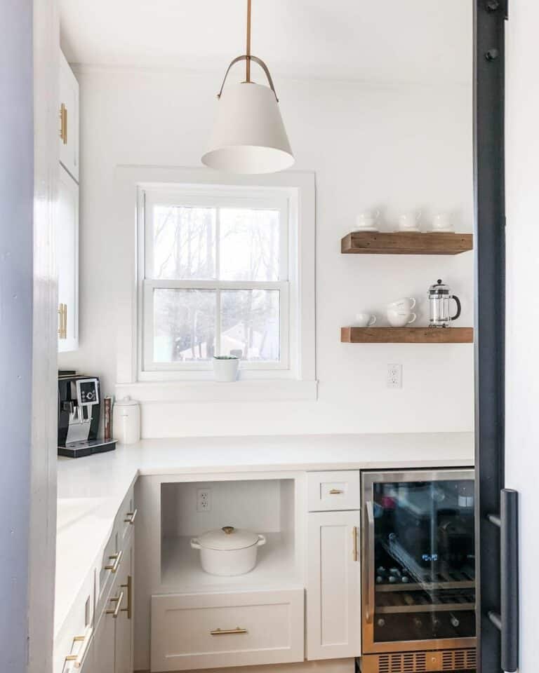 Farmhouse Kitchen With Floating Wood Shelves