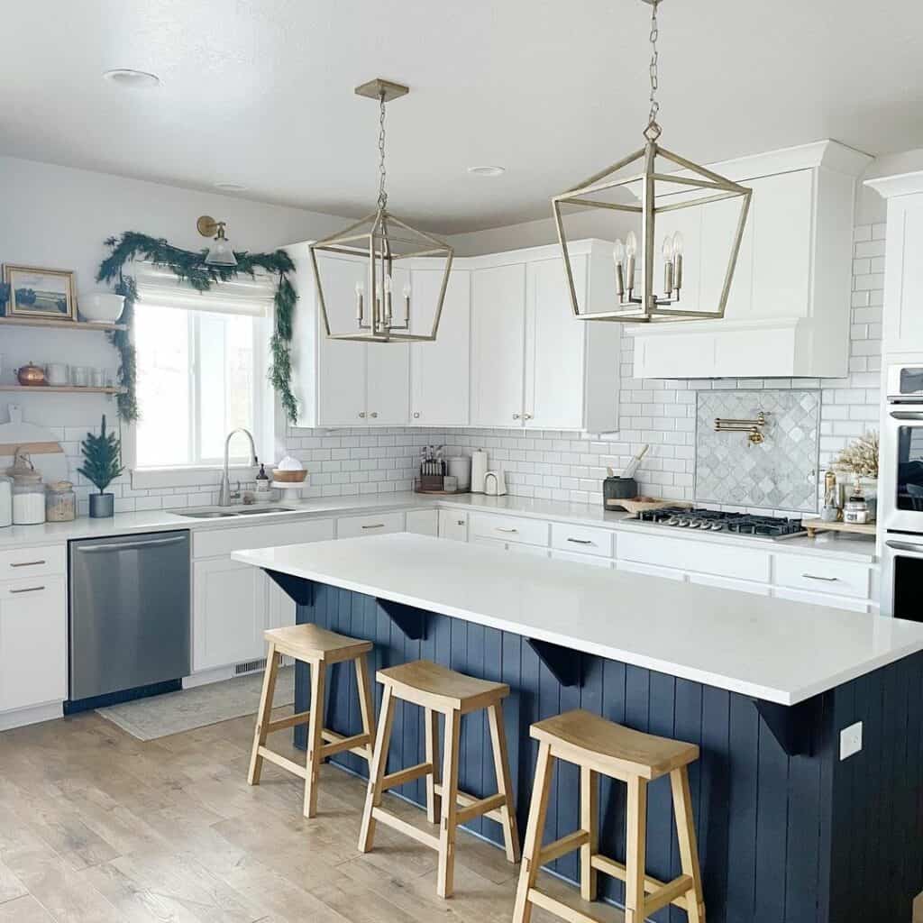 Farmhouse Kitchen With Navy Island