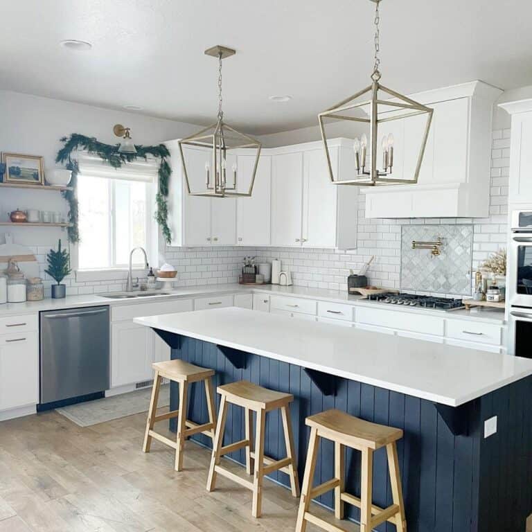 Farmhouse Kitchen With Navy Island