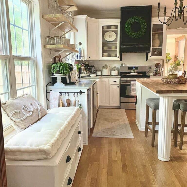 Farmhouse Kitchen With Window Bench Storage