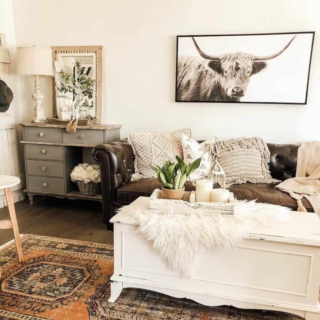 Farmhouse Living Room With Tasseled Cushions