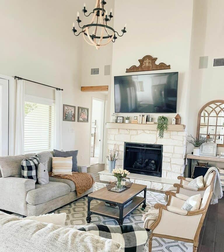 Farmhouse Living Room With Textured TV Wall