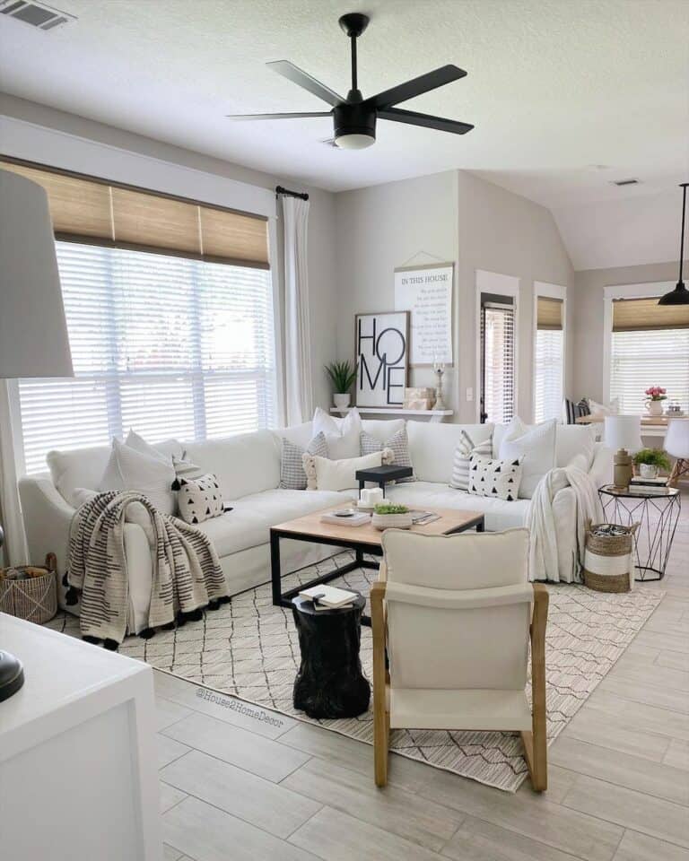 Farmhouse Living Room With White Décor