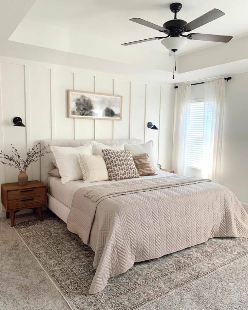 Farmhouse Master Bedroom With Soft Pink Accents