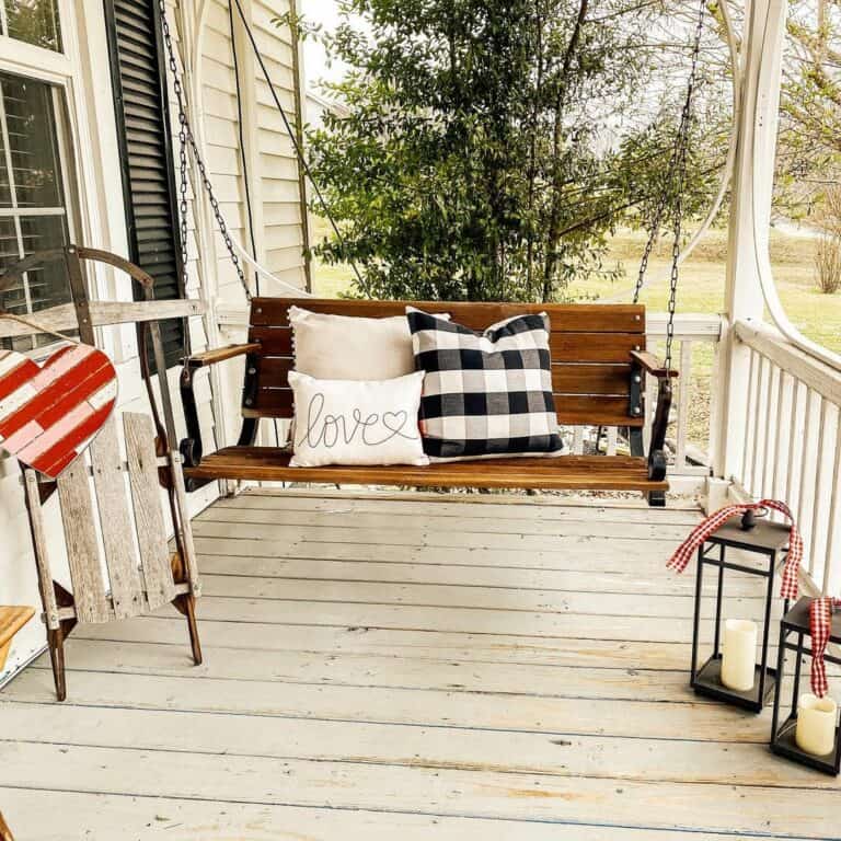 Farmhouse Porch With Circular Wood Pieces