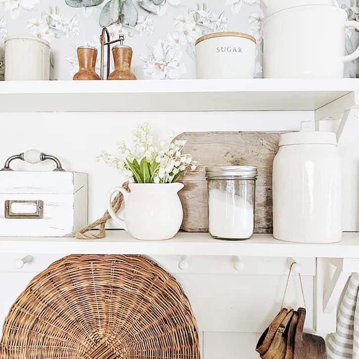 Farmhouse Shelf on Floral Wallpaper