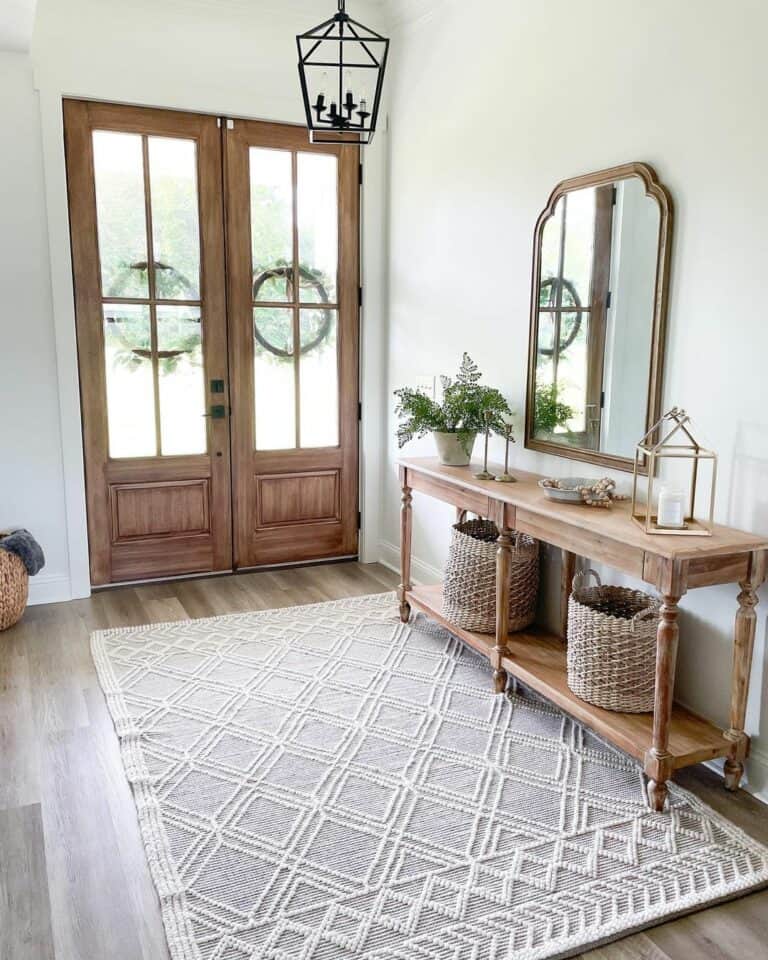 Farmhouse Style Foyer With Wooden Console Table