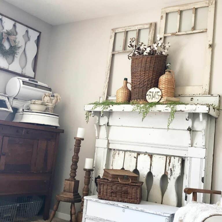 Farmhouse-inspired Living Room With White Mantel