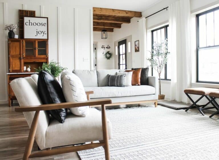 Faux Beams in White and Wood Lounge