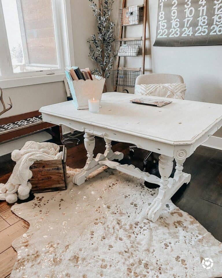 Faux Cowhide Rug in Farmhouse Office