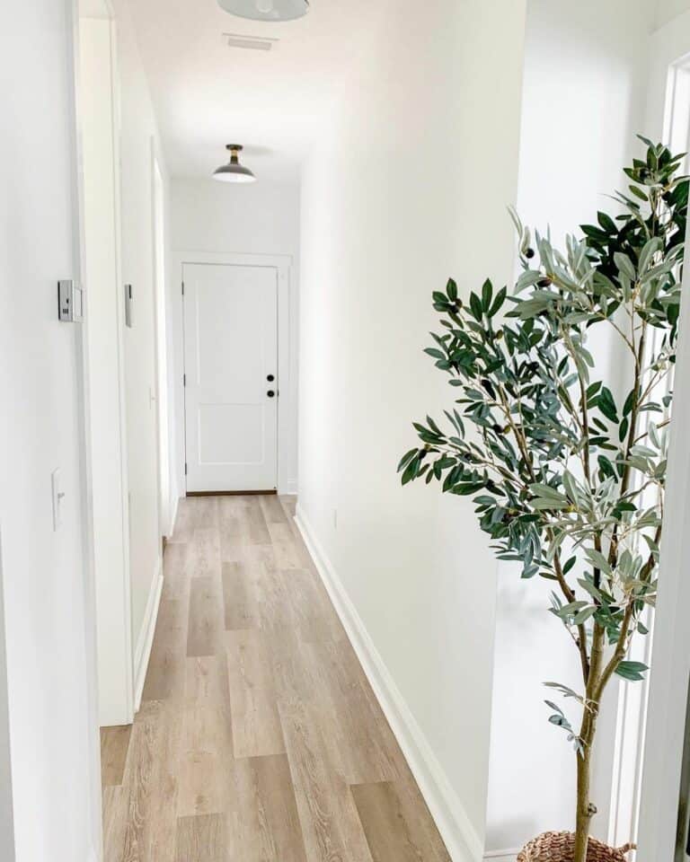 Faux Olive Tree as Hallway Décor
