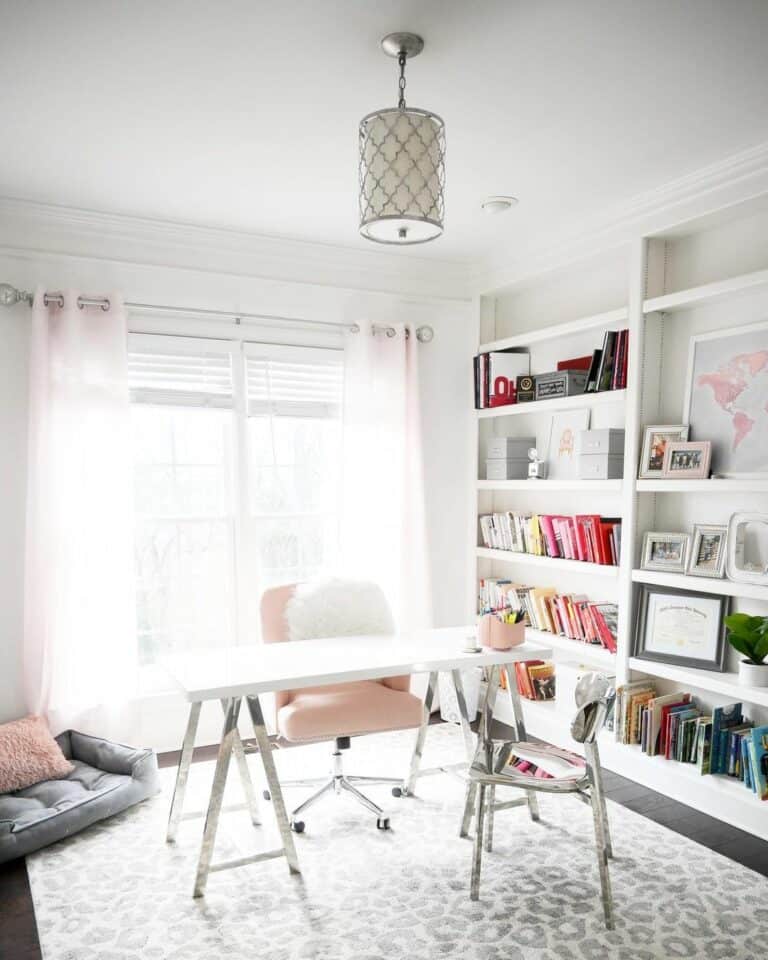 Feminine Home Office With Pops of Color