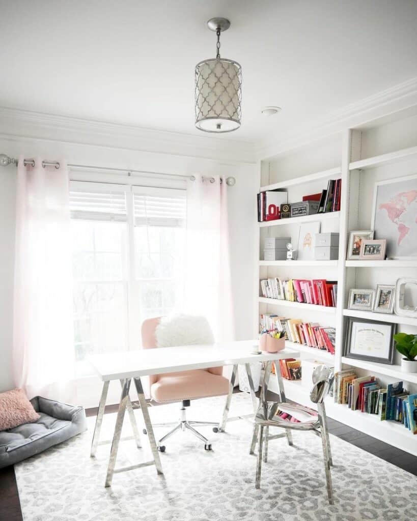 Feminine Home Office With Pops of Color