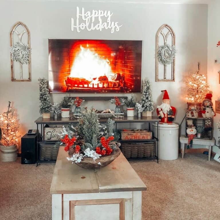 Festive Living Room With Carpeted Flooring